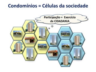 Participação = Exercício
de CIDADANIA
Condomínios = Células da sociedade
 
