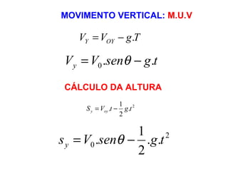 MOVIMENTO VERTICAL:  M.U.V CÁLCULO DA ALTURA 