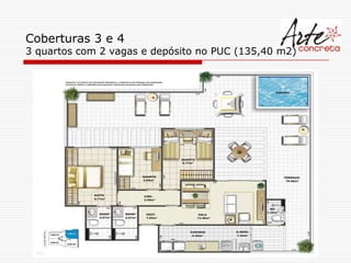 Coberturas 3 e 4
3 quartos com 2 vagas e depósito no PUC (135,40 m2)
 