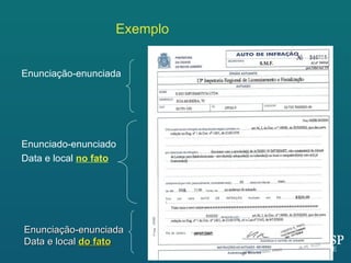Exemplo


Enunciação-enunciada




Enunciado-enunciado
Data e local no fato




Enunciação-enunciada
Data e local do fato
 