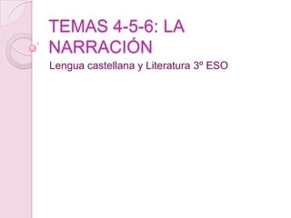 TEMAS 4-5-6: LA
NARRACIÓN
Lengua castellana y Literatura 3º ESO
 