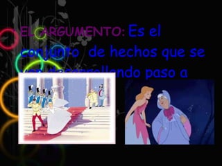 EL ARGUMENTO :   Es el conjunto  de hechos que se van desarrollando paso a paso . 