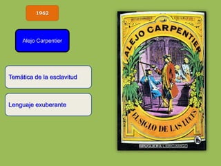1962
Alejo Carpentier
Temática de la esclavitud
Lenguaje exuberante
 