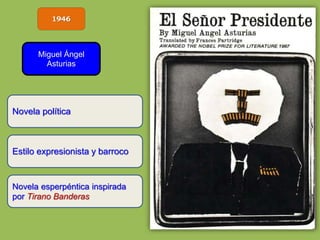 1946
Miguel Ángel
Asturias
Novela política
Estilo expresionista y barroco
Novela esperpéntica inspirada
por Tirano Banderas
 