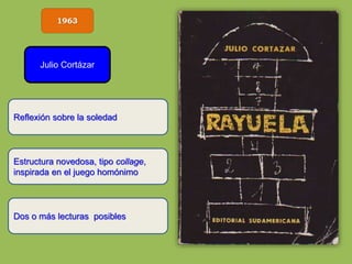 1963
Julio Cortázar
Reflexión sobre la soledad
Estructura novedosa, tipo collage,
inspirada en el juego homónimo
Dos o más lecturas posibles
 