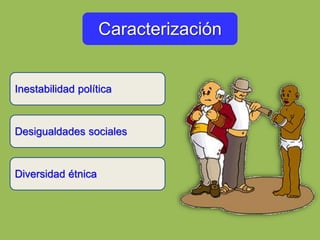 Caracterización
Inestabilidad política
Desigualdades sociales
Diversidad étnica
 