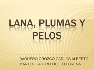LANA, PLUMAS Y
PELOS
BAQUERO OROZCO CARLOS ALBERTO
MARTES CASTRO LICETH LORENA

 