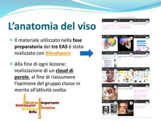 L’anatomia del viso
 Il materiale utilizzato nella fase
preparatoria dei tre EAS è stato
realizzato con Blendspace
 Alla fine di ogni lezione:
realizzazione di un cloud di
parole, al fine di riassumere
l’opinione del gruppo classe in
merito all’attività svolta:
 