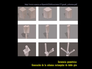 Secuencia geométrica:  Generación de la columna rectangular de doble giro  http://www.seacex.es/Spanish/Publicaciones/37/gaudi_columna.pdf 