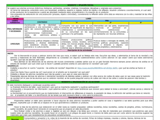 MOMENTO 1. SITUACIÓN INICIAL
Se sugiere que plantee acciones didácticas dialógicas, pertinentes, variadas, creativas, innovadoras, disruptivas y originales para presentar:
• Un tema de relevancia, entendido como una necesidad, problema, aspecto a mejorar, motivo de interés o de reflexión, situación cotidiana o acontecimiento, el cual será
el hilo conductor de la experiencia y podrá ser abordado mediante algún procedimiento o la creación de un producto.
• Una propuesta de elaboración de una producción (proceso, objeto o actividad), considerando la reflexión sobre cómo ésta se relaciona con la vida y realidad de las niñas
y los niños.
FECHA LUNES
CAMPO
FORMATIVO CONTENIDO
PDA
1° 2° 3°
ÉTICA, NATURALEZA
Y SOCIEDADES
Construcción de la identidad y
pertenencia a una comunidad y país a
partir del conocimiento de su historia,
sus celebraciones,
conmemoraciones tradicionales y
obras del patrimonio artístico y
cultural.
Comparte con sus pares lo que
entiende del significado de algunas
celebraciones y conmemoraciones
de su comunidad en las que
participa o ha participado.
Intercambia con sus pares, experiencias
y vivencias al participar en
eventos, celebraciones y
conmemoraciones de su comunidad, y
las representa con recursos artísticos.
LENGUAJES
Producciones gráficas dirigidas a diversas
destinatarias y diversos destinatarios,
para establecer vínculos sociales y
acercarse a la cultura escrita.
Elabora producciones gráficas
(mensajes, avisos, recados, entre
otros), con marcas propias, dibujos o
por medio del dictado, para
informar algo a diferentes personas.
Produce textos o mensajes de interés, con
formas gráficas personales, copiando
textos o dictando a alguien, con
distintos propósitos y destinatarios.
Descripción de las actividades
INICIO:
• Dar la bienvenida al grupo y platicar acerca del mes que inicia, si saben qué se festeja este mes. Escuchar sus ideas, y adentrarlos al tema de la navidad y los
adornos y tradiciones de esta festividad, despertando su curiosidad con algunos cuestionamientos como ¿cómo adornan en sus casas? ¿será que todos adornamos
iguales? ¿qué tipo de adornos usan más?
• Para aterrizar en las diferencias de los adornos del mundo comentarles ¿ustedes sabían que en un país llamado Alemania siempre ponen adornos de arañas en el
arbolito de navidad? ¿por qué creen que lo hacen? ¿ustedes pondrían arañas en para adornar en navidad? ¿por qué?
DESARROLLO:
• Invitarlos a escuchar el cuento “Leyenda – las arañas de navidad” disponible en https://youtu.be/aJtnyMBDDf8?si=wFx3K3Qiz_BzEfi2, ¿por qué las arañas se fueron al
arbolito?
¿Qué hizo Santa Claus cuando las vio? ¿qué ponen en el arbolito por la leyenda? ¿en qué país?
• Invitarlos a dibujar los adornos navideños que más les gustan y que usan en casa para decorar.
• Presentarles algunas láminas de adornos o elementos navideños de distintos países y platicar con ellos acerca de cuáles de estos usan en sus casas para la tradición
de navidad (en el caso de los alumnos que no celebren navidad, se les puede preguntar acerca de cuáles ven más en las calles o cuáles les parecen más bonitos o
divertidos).
MOMENTO 2. ORGANIZACIÓN DE LAS ACCIONES
En este momento dialoguen y construyan acuerdos sobre:
• La finalidad didáctica del taller: ¿qué haremos?, ¿por qué es importante realizarlo? y ¿quiénes participarán?
• La búsqueda y recuperación de información: ¿qué sabemos sobre…?, ¿qué cosas tendremos que conocer para realizar la tarea o actividad?, ¿dónde vamos a obtener la
información?
• La familiaridad con el procedimiento que se implementará, el intercambio de reflexiones al respecto, la expresión de ideas, la definición del sentido que tiene en relación
con el propósito del taller y la identificación de las tareas que será necesario llevar a cabo para la producción.
Descripción de las actividades
• Proponerles realizar un taller para aprender a hacer algunos de esos adornos navideños y poder usarlos en casa o regalarlos a sus seres queridos para que ellos
decoren, explicarles que un taller es un espacio en el que aprendemos a elaborar un producto.
CIERRE
• Hacer la lista de los adornos que elaborarán en el taller (esta es nuestra propuesta): esferas navideñas, botas navideñas, casitas de jengibre, piñata, nochebuena,
suéter navideño, Se puede hacer tomando el cronograma que se propone en este documento.
• Para finalizar invitar a los alumnos a pasar a registrar ya sea con dibujos o las letras que conocen, una lista de materiales que consideran que podemos usar para
nuestro taller de adornos navideños. Se puede hacer en el pizarrón o en pliegos de papel bond, a manera de tabla para que por cada adorno los alumnos sugieran los
materiales que creen que necesitaremos (la educadora complementará).
Recursos
Computadora y proyector o tv, video de la leyenda de las arañas de navidad, fichas de trabajo impresas, crayolas o colores, lápices, láminas de los
 