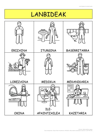 ENTZUMEN ETA MINTZAIRA
EGILEA: AMAIA NAPAL agosto
Autor pictogramas: Sergio Palao Procedencia: ARASAAC (http://catedu.es/arasaac/) Licencia: CC (BY-NC-SA)
LANBIDEAK
ERIZAINA ITURGINA BASERRITARRA
LOREZAINA MEDIKUA MEKANIKARIA
OKINA
ILE-
APAINTZAILEA KAZETARIA
 