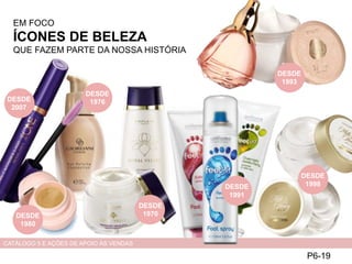 EM FOCO
ÍCONES DE BELEZA
QUE FAZEM PARTE DA NOSSA HISTÓRIA
P6-19
CATÁLOGO 5 E AÇÕES DE APOIO ÀS VENDAS
DESDE
2007
DESDE
1980
DESDE
1976
DESDE
1970
DESDE
1993
DESDE
1998DESDE
1991
 
