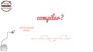 BUILD
compilar?
OQUEPRECISAMOSPARA
COMPILAR?
organizar ambiente, codificar, rodar testes, compilar
EM UM CLIQUE
LANÇANDO
VERSÕES
 