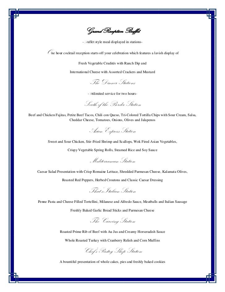 Lancaster Host Wedding Menus