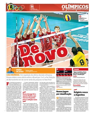 LANCE! QUINTA-FEIRA, 18 DE JULHO DE 2013 www.lancenet.com.br32
GIGANTES Russos
tentam parar
brasileiro Lucarelli
PÁGINA
34Q MOTOR
Prova feminina faz
vítima fatal em Brasília
VISÃO
DE JOGO
RAFAEL VALESI
rafaelva@lancenet.com.br
F
oi inevitável não pensar na
final da Olimpíada de Lon-
dres-2012.BrasileRússiaen-
traram em quadra ontem no jogo
de abertura da fase final da Liga
Mundial, em Mar del Plata (ARG),
com a memória ainda fresca da vi-
tóriadosgiganteseuropeussobrea
Seleção de Bernardinho na Ingla-
terraemagostodoanopassado.Ea
tão esperada revanche não veio.
DeuRússianovamente,epelomes-
mo placar da decisão olímpica: 3
setsa2,comparciaisde25-17,23-25,
22-25, 25-19 e 15-11.
Nacapitalinglesa,o“vilão”bra-
sileiro foi o grandalhão Muserskiy,
que, com seus 2,18m, passava por
cima do bloqueio brasileiro. On-
tem,eleteveumdesempenhomais
discreto, ao atuar em sua posição
de origem (meio de rede), e fez 14
pontos. Mas, por outro lado, Pavlov
assumiu o papel de carrasco.
çou com tudo, ao dar um baile no ti-
me de Bernardinho no primeiro set,
ao vencer por 25 a 17.
No entanto, o Brasil equilibrou a
partida e virou para 2 a 1. A defesa
melhorou, começou a pegar os po-
tentes saques russos e colocou o ata-
que brasileiro para trabalhar.
Mas, no quarto e no quinto sets, o
filme olímpico voltou à cena. Con-
tando com erros do lado brasileiro
(36 no total, contra 29) e com um ata-
que inspirado que anotou 55 pontos,
a Rússia fechou a partida em 3 a 2 e
fez a festa dentro de quadra.
AsortedoBrasiléque,amanhã,o
time fará sua última partida pelo
Grupo E da fase final na Argentina
contra o frágil Canadá. Uma vitória
(o que é bem provável que aconteça)
deverá dar a classificação para a se-
mifinal.Masasensaçãodomomento
é que, hoje, os russos são melhores
do que o time verde e amarelo.
O oposto praticamente ganhou
“sozinho” um set, ao marcar 27 pon-
tos,oquefezdeleomaiorpontuador
do jogo. Já pelo Brasil, os levantado-
res Bruninho e William diversifica-
ram a distribuição no ataque. Com
isso, Wallace, Lucarelli e Lucão ter-
LIGA MUNDIAL Em repetição da última decisão olímpica,
Rússia obtém nova vitória sobre o Brasil por 3 a 2, e faz Seleção
de Bernardinho ter de correr atrás do prejuízo na fase final
RÚSSIA
3
BRASIL
2
BRASIL: Bruninho (3), Éder (8), Leandro Vissotto
(6), Lucarelli (13), Lucão (13) e Dante (9). Líbero:
Mário Jr. Entraram: Isac (0), Wallace (13), William
(0), Lipe (0) e Maurício Borges (2). T: Bernardinho
RÚSSIA: Makarov (1), Apalikov (6), Sivozhelez (4),
Pavlov (27), Spiridonov (12) e Muserskiy (14). Líbero:
Verbov. Entraram: Grankin (2), Ashchev (0),
Mikhaylov (0) e Zhilin (8). T: Andrey Voronkov
Local:GinásioPoliesportivoIslasMalvinas,emMardel
Plata(ARG)
Público: 2.800pessoas
17x25 25x23 25x22 19x25 11x15
24’ 31’ 28’ 24’ 16’
Nome do jogo foi o
oposto Pavlov, que
marcou 27 pontos
para a seleção russa
minaram com 13 pontos cada um.
Se o “vilão” foi diferente, a parti-
da também se desenhou de uma for-
ma distinta. Na Olimpíada, o Brasil
abriu2a0eficoupertodefecharojo-
go no terceiro set, mas levou a vira-
da. Ontem, foi a Rússia quem come-
DIVULGAÇÃO/FIVB
FRASES
“Agora é paciência. Temos
que focar no Canadá para
buscar a classificação”
Lucão
CENTRAL DA SELEÇÃO BRASILEIRA
“Atuamos abaixo do que
podemos e sabemos que
ainda há um longo caminho
pela frente para essa equipe”
Bernardinho
TÉCNICO DA SELEÇÃO BRASILEIRA
p
novoDe
novoDe
novoDe
novoDe
novoDe
novoDe
novoDe
novoDe
novoDe
Russos jogam
por classificação
AA Rússia tem nas mãos a chance de
seclassificarhojeparaassemifinais
da Liga Mundial. Às 17h30 (de Brasília), a
equipe fará sua segunda partida na com-
petição contra o Canadá em Mar del Plata.
Emcasodevitóriaporqualquerplacar,oti-
me do técnico Andrey Voronkov ficará en-
tre os quatro melhores.
Já o time da América do Norte fará sua
primeira partida pelo Grupo E. Os cana-
denses encerrarão sua participação nesta
primeira etapa amanhã, contra o Brasil.
Bulgária vence
a Argentina
Na primeira partida do Grupo
F, a Bulgária não sentiu a pressão
datorcidaemMardelPlataeven-
ceuaArgentinapor3setsa1,par-
ciais de 28-26, 25-23, 20-25 e 25-23.
Hoje, às 21h, a seleção búlgara
vai enfrentar a Itália, que descan-
sou na primeira rodada. A fase se
encerrará amanhã com Argenti-
na e Itália, às 20h. Das três equi-
pes, duas se classificam para as
semifinais da Liga Mundial.
 