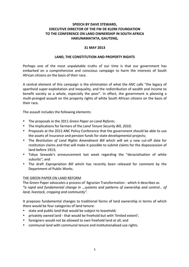 Land, the constitution and property rights in South Africa | PDF