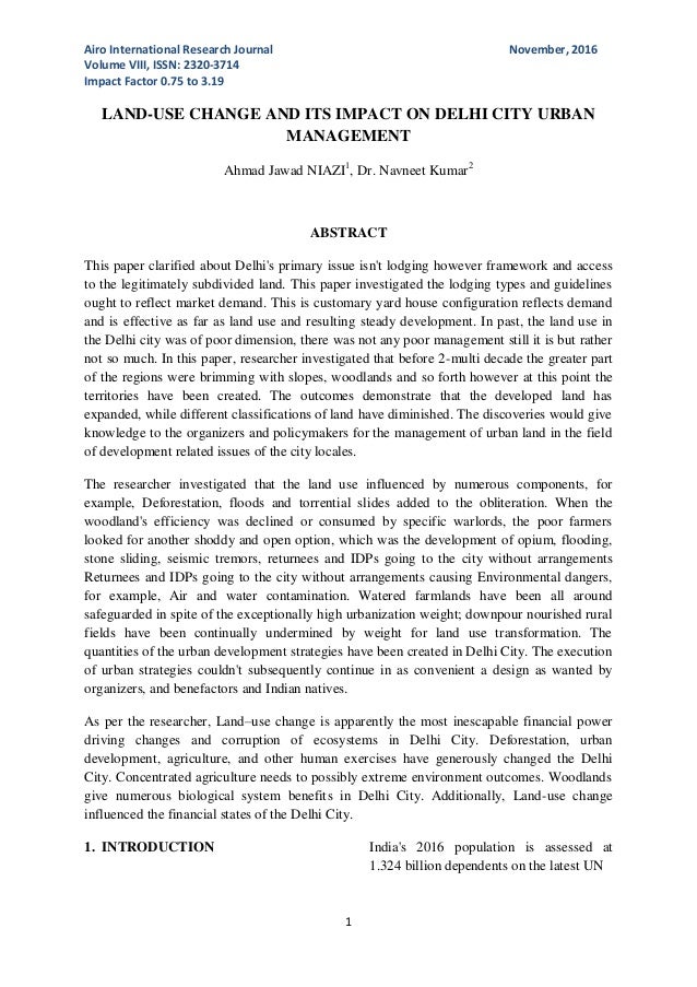 Land Use Change And Its Impact On Delhi City Urban Management By Ahma
