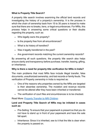 Land and Property Title Search for NRIs: Ownership Verification ...