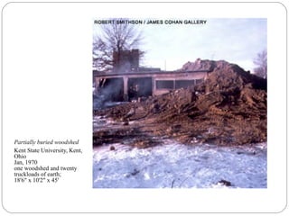 Partially buried woodshed
Kent State University, Kent,
Ohio
Jan, 1970
one woodshed and twenty
truckloads of earth;
18'6" x 10'2" x 45'
 