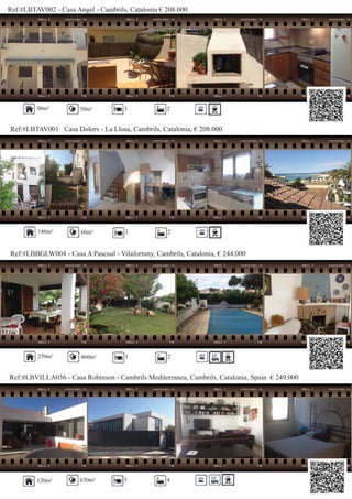 Ref:#LBTAV002 - Casa Angel - Cambrils, Catalonia € 208.000
Ref:#LBTAV001 Casa Dolors - La Llosa, Cambrils, Catalonia, € 208.000
90m² 50m² 3 2
140m² 60m² 3 2
Ref:#LBBGLW004 - Casa A Pascual - Vilafortuny, Cambrils, Catalonia, € 244.000
250m² 460m² 3 2
Ref:#LBVILLA036 - Casa Robinson - Cambrils Mediterranea, Cambrils, Catalonia, Spain € 249.000
650m² 5 4120m²
 
