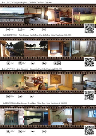 Ref:LBAPT023 - Apto Belgium - Cambrils, Catalonia € 64.000
Ref:#LBAPT0023 - Apto Ricardo Cap Salou - Cap de Salou, Salou Catalonia, € 68.000
52m² 7m² 2 1
35m² 12m² 1 1
Ref:LBAPT012 - Apto Eixample - Eixample, Cambrils, Catalonia €170.000
Ref LBBCN008 - Piso Carmen Bcn - Barri Gòtic, Barcelona, Catalonia, € 308.000
140m² 4 2
115m² 25m² 3 2
 