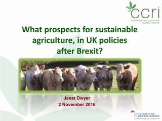 Janet Dwyer
2 November 2016
What prospects for sustainable
agriculture, in UK policies
after Brexit?
 