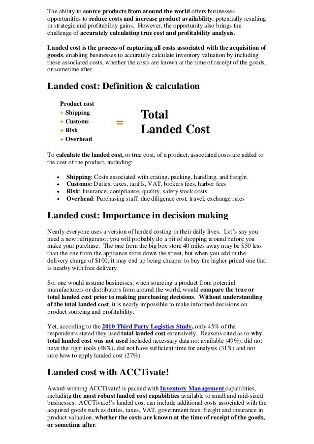 landed cost definition calculation benefits calculate travel cost