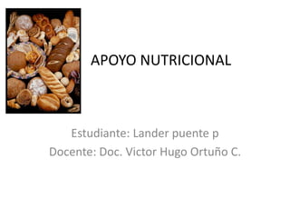 APOYO NUTRICIONAL



   Estudiante: Lander puente p
Docente: Doc. Victor Hugo Ortuño C.
 