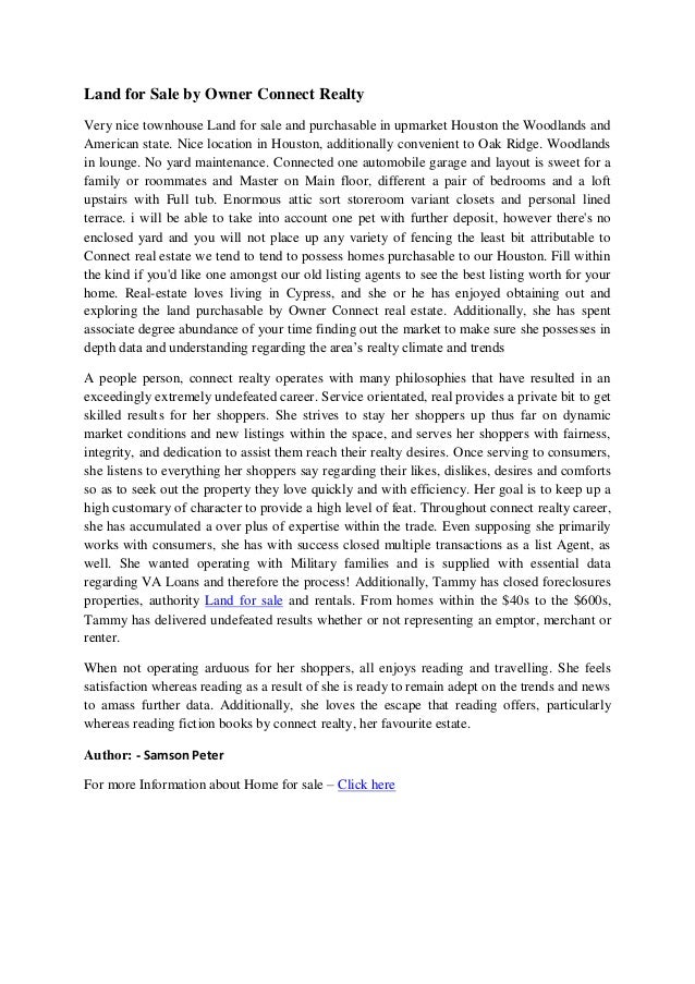 Land for sale by owner connect realty