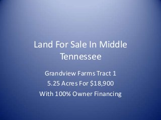 Land For Sale In Middle
Tennessee
Grandview Farms Tract 1
5.25 Acres For $18,900
With 100% Owner Financing
 