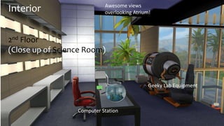 Interior 
Awesome views 
overlooking Atrium! 
2nd Floor 
(Close up of Science Room) 
Computer Station 
Geeky Lab Equipment 
 