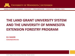 THE LAND GRANT UNIVERSITY SYSTEM AND THE UNIVERSITY OF MINNESOTA EXTENSION FORESTRY PROGRAM ELI SAGOR [email_address]   