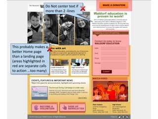 Do Not center text if
more than 2 -lines
This probably makes a
better Home page
than a landing page
(areas highlighted in
red are separate calls
to action …too many)
 