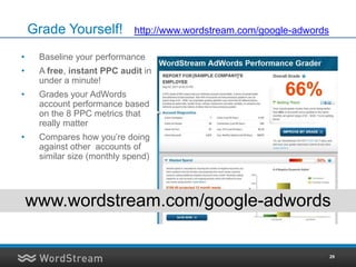 Grade Yourself!          http://www.wordstream.com/google-adwords

•    Baseline your performance
•    A free, instant PPC...