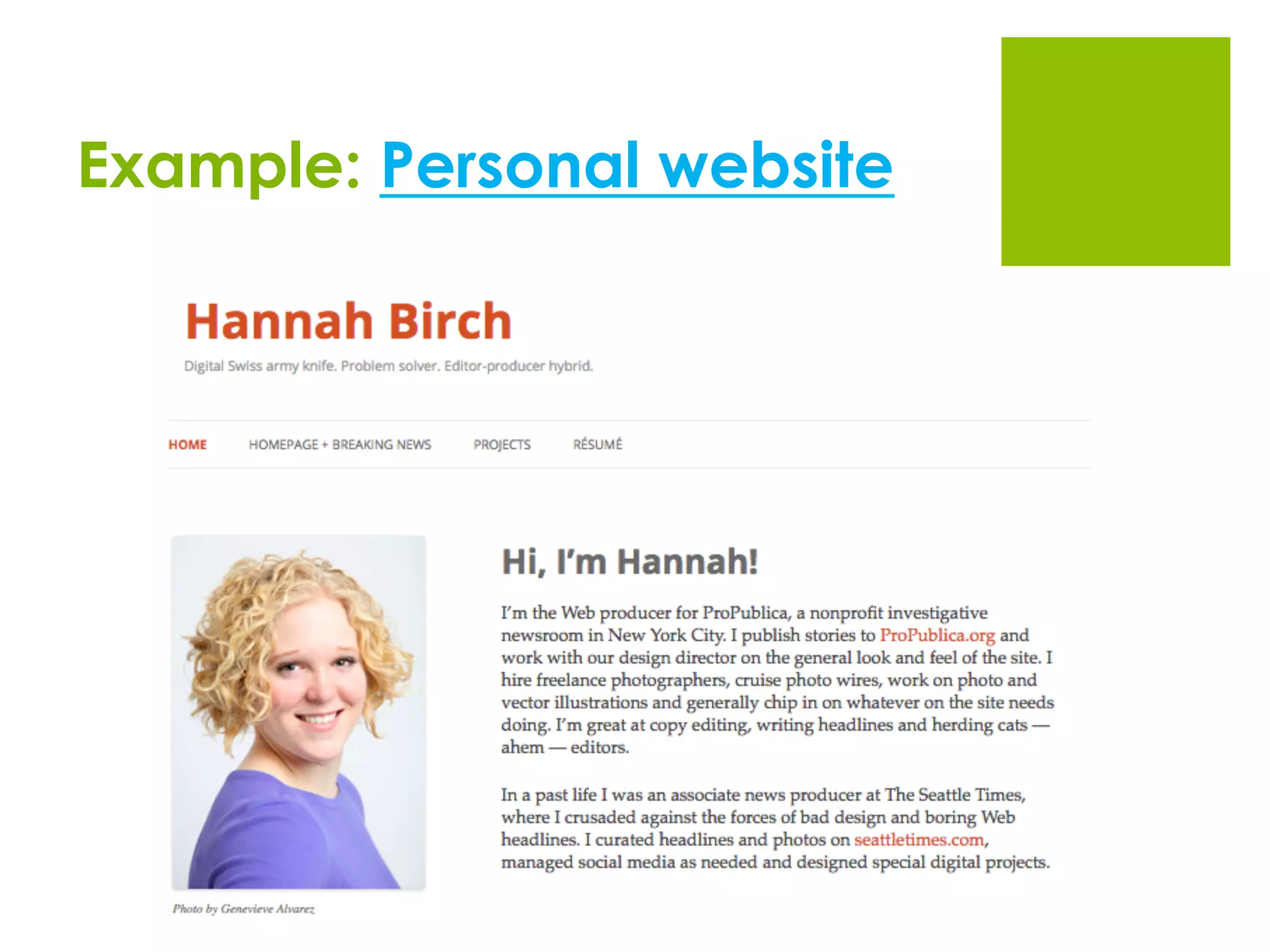 Example: Personal website
 