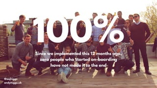 Since we implemented this 12 months ago,
zero people who started on-boarding
have not made it to the end
100%
@aajhiggs
andyhiggs.uk
 