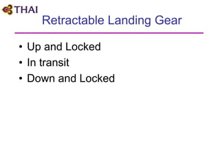 Retractable Landing Gear
• Up and Locked
• In transit
• Down and Locked
 