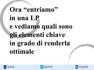 Ora “entriamo”
in una LP
e vediamo quali sono
gli elementi chiave
in grado di renderla
ottimale
 