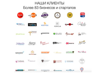 НАШИ КЛИЕНТЫ
Более 83 бизнесов и стартапов
 
