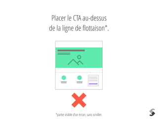 Placer le CTA au-dessus
de la ligne de ﬂottaison*.
*partie visible d’un écran, sans scroller.
 