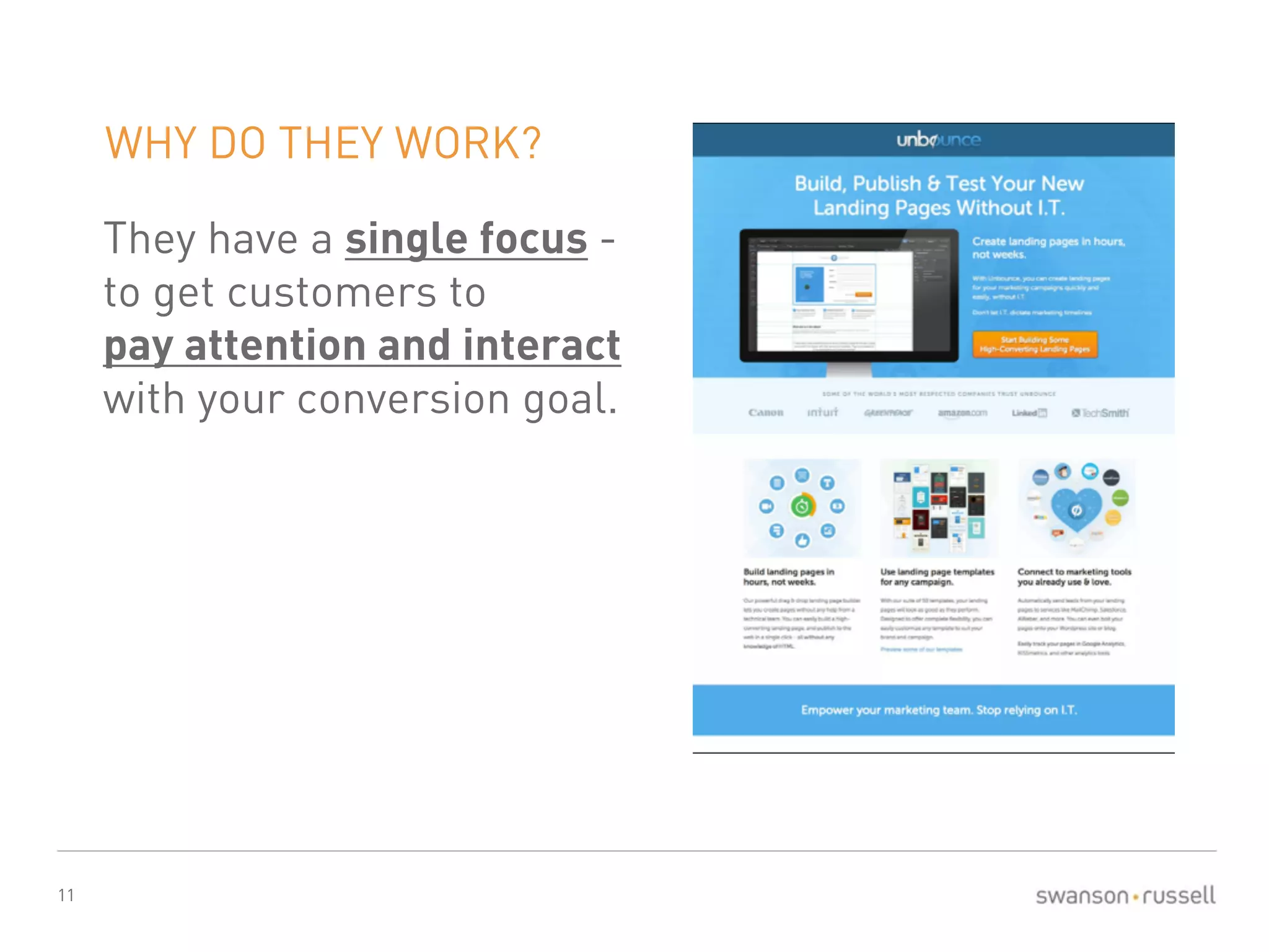 11 
WHY DO THEY WORK? 
They have a single focus - 
to get customers to 
pay attention and interact 
with your conversion goal. 
 