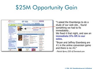$25M Opportunity Gain

             “I asked the Eisenbergs to do a
             study of our web site… found
            ...