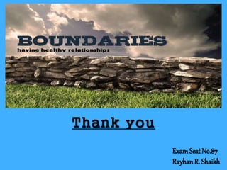 Thank you
ExamSeat No.87
RayhanR. Shaikh
 