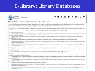 E-Library: Library Databases
 