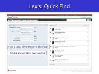 Lexis: Quick Find
Find a legal term: Positive covenant
Find a source: New Law Journal
 