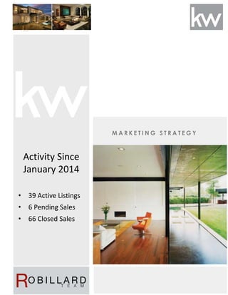 M A R K E T I N G S T R A T E G Y
Activity Since
January 2014
• 39 Active Listings
• 6 Pending Sales
• 66 Closed Sales
 