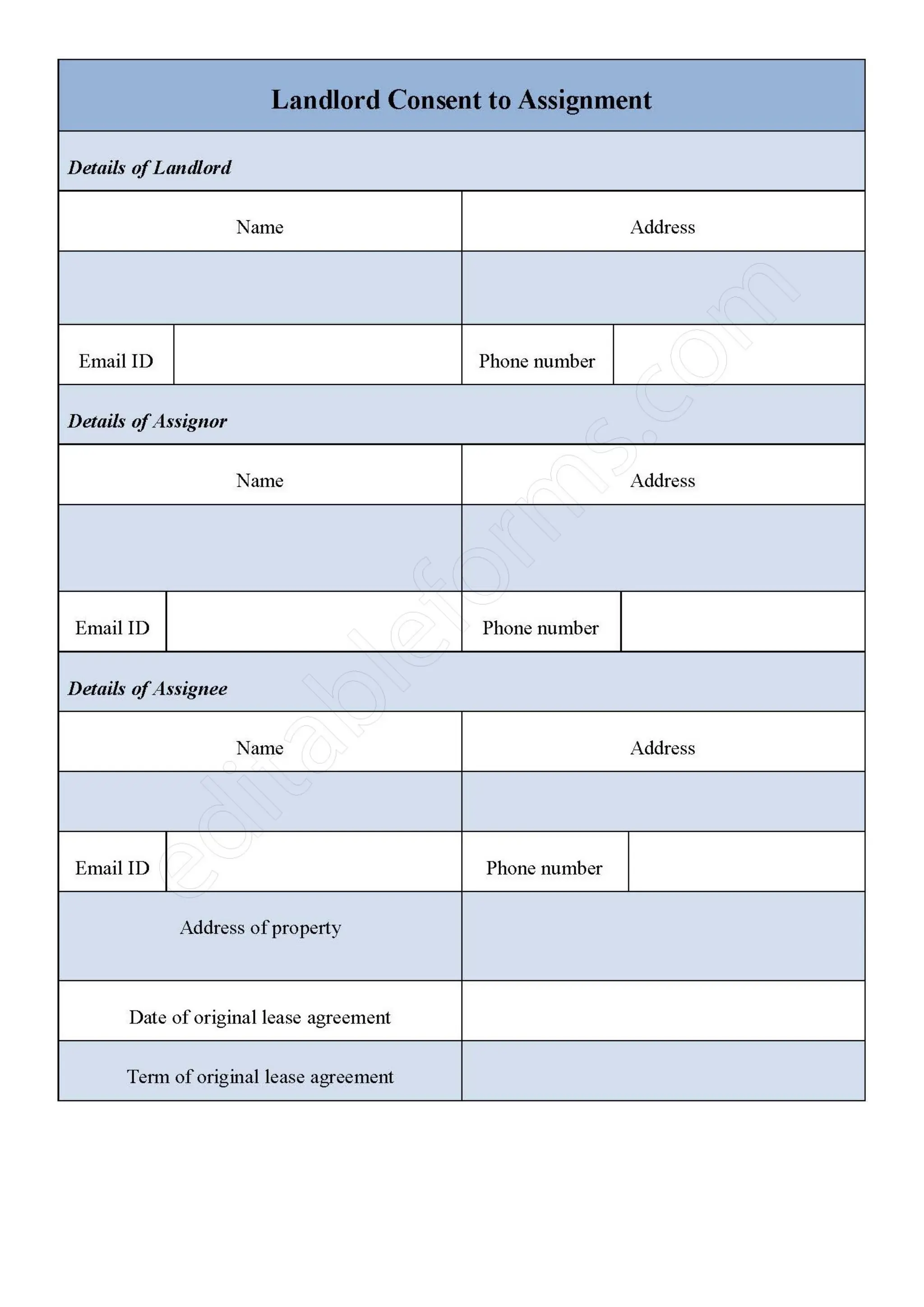 Landlord Consent to Assignment Fillable PDF Template | PDF | Free Download