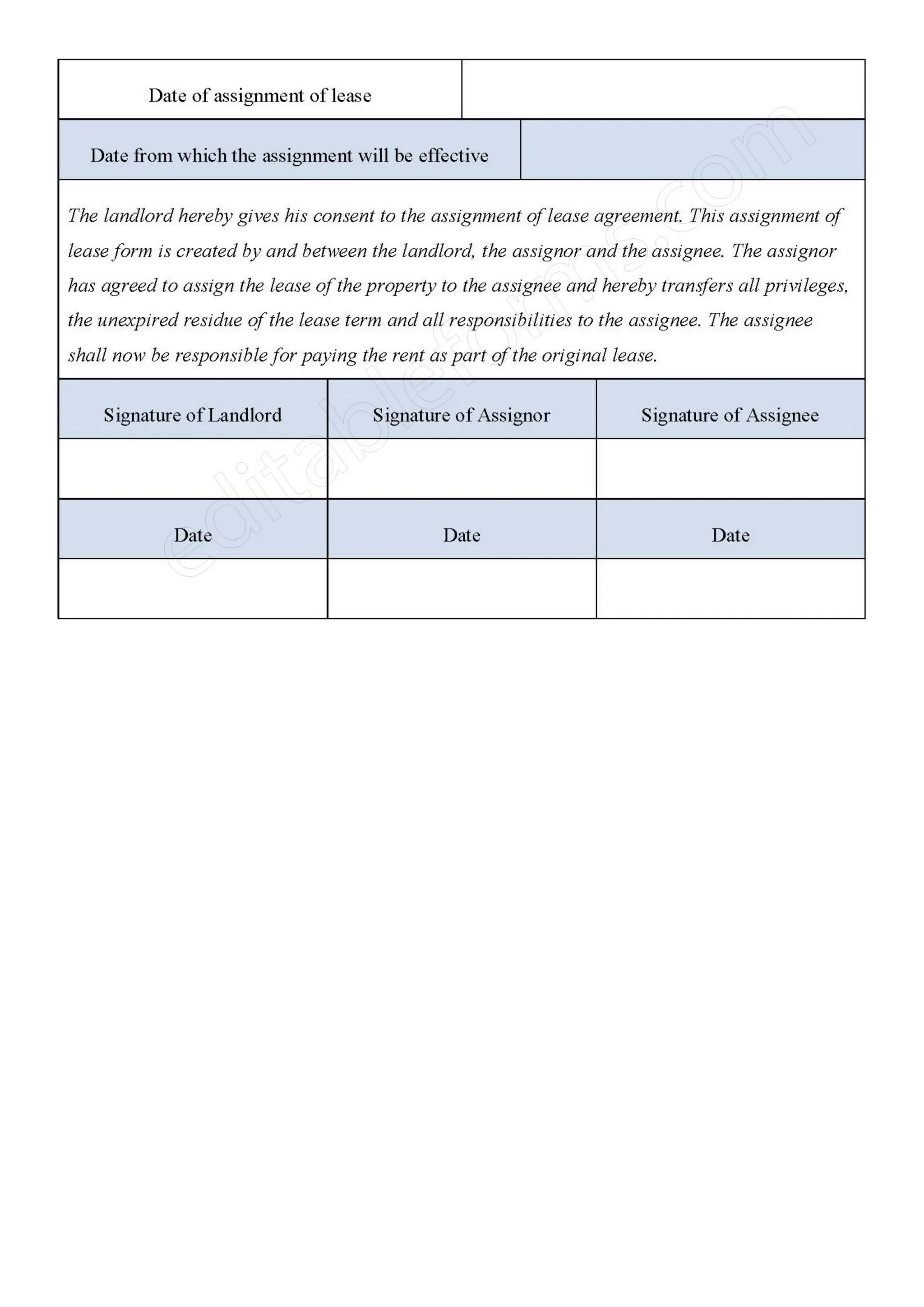 Landlord Consent to Assignment Fillable PDF Template | PDF | Free Download