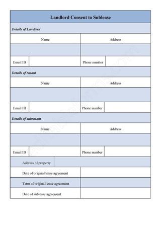 Landlord Consent to Sublease Fillable PDF Template PDF Landlord Consent to Sublease Fillable PDF Template PDF