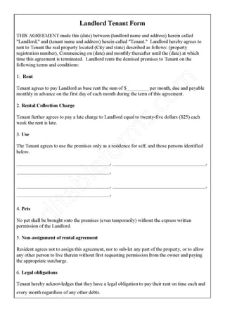 Landlord Tenant Fillable PDF Template Download